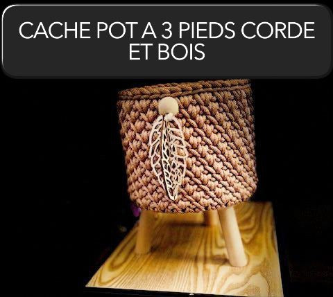 Cache-pot sur pieds en bois et corde tressée